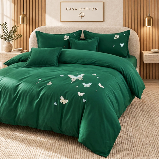 Βαμβακερό σετ σεντόνια «Butterfly» με κέντημα και λάστιχο – NM-12